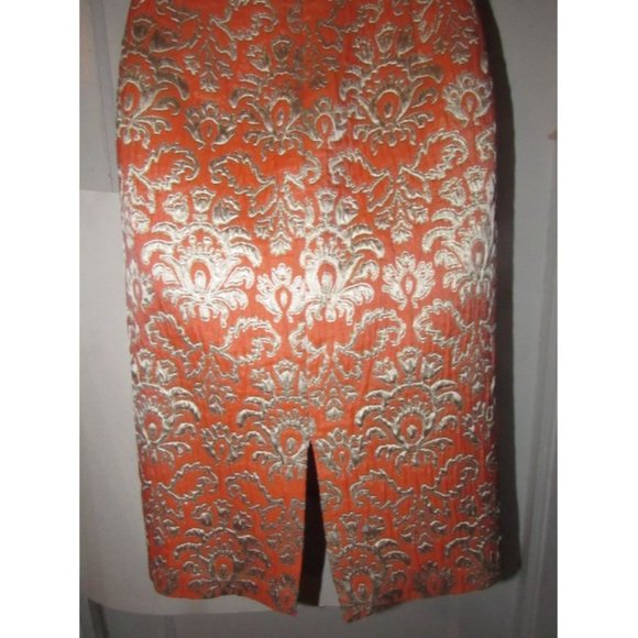 David Meister Orange With Metallic Floral Brocade Print Silk With A Halter Top - Picture 6 of 12